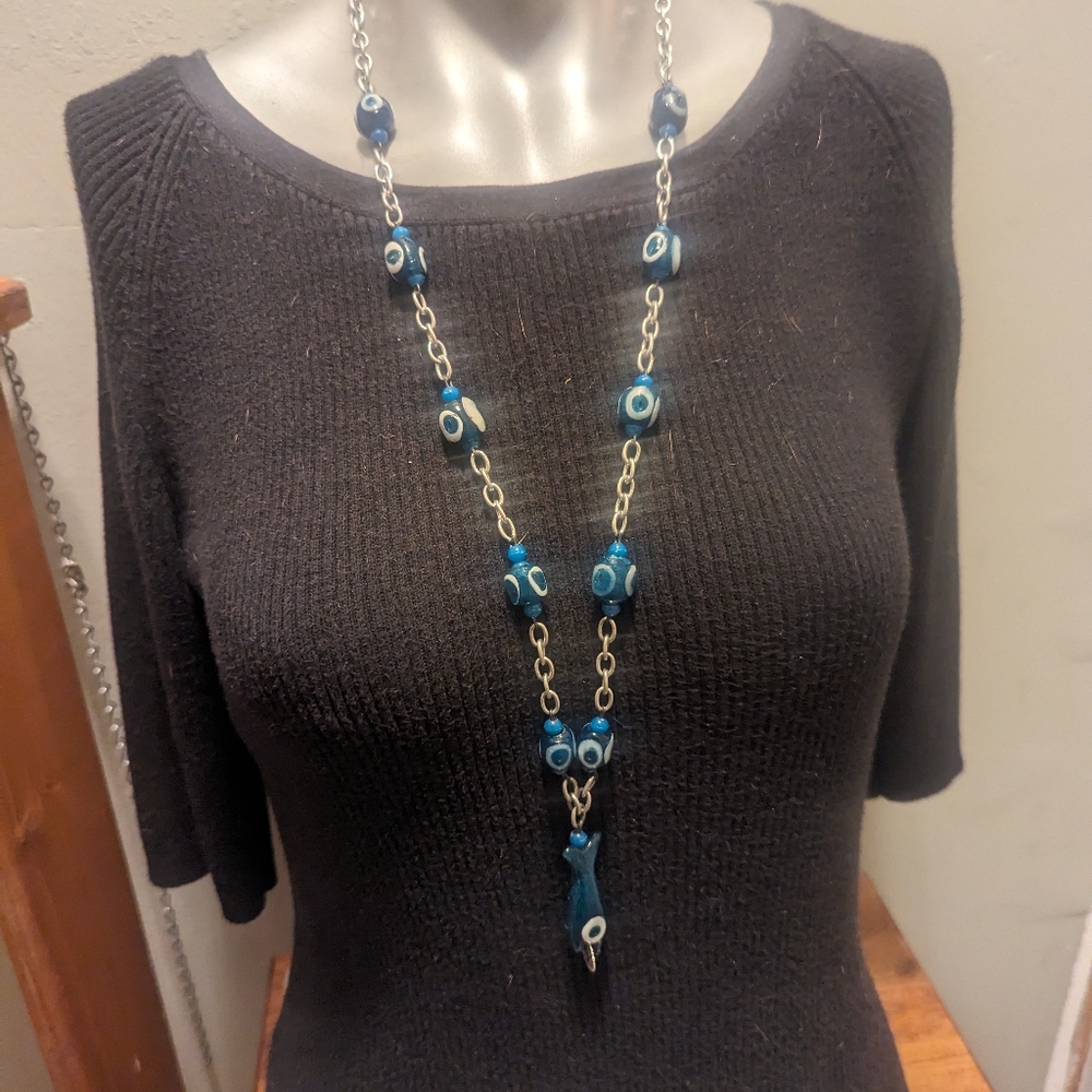 Fish bead art long necklace Unbranded - Picture 1 of 7